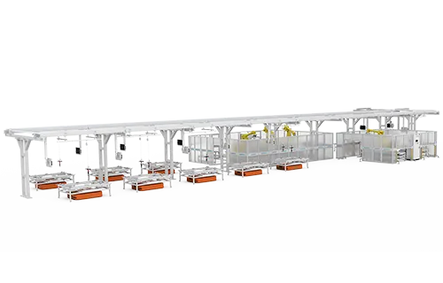 Línea de ensamblaje automático de paquetes flexibles con AGV